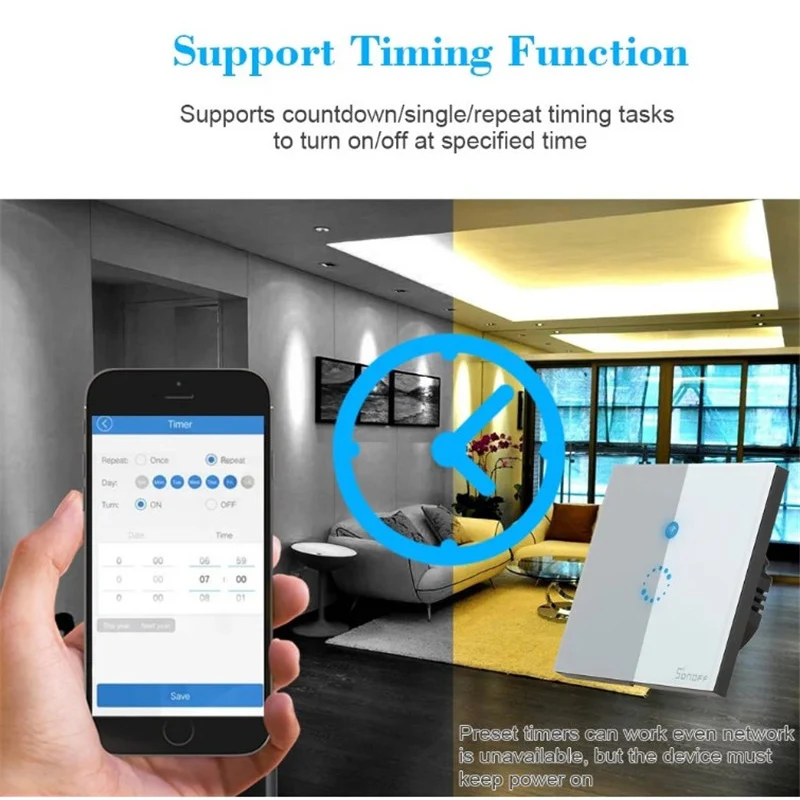 SONOFF TOUCH US/EU PLUG WiFi умный таймер с сенсорным управлением настенный выключатель
