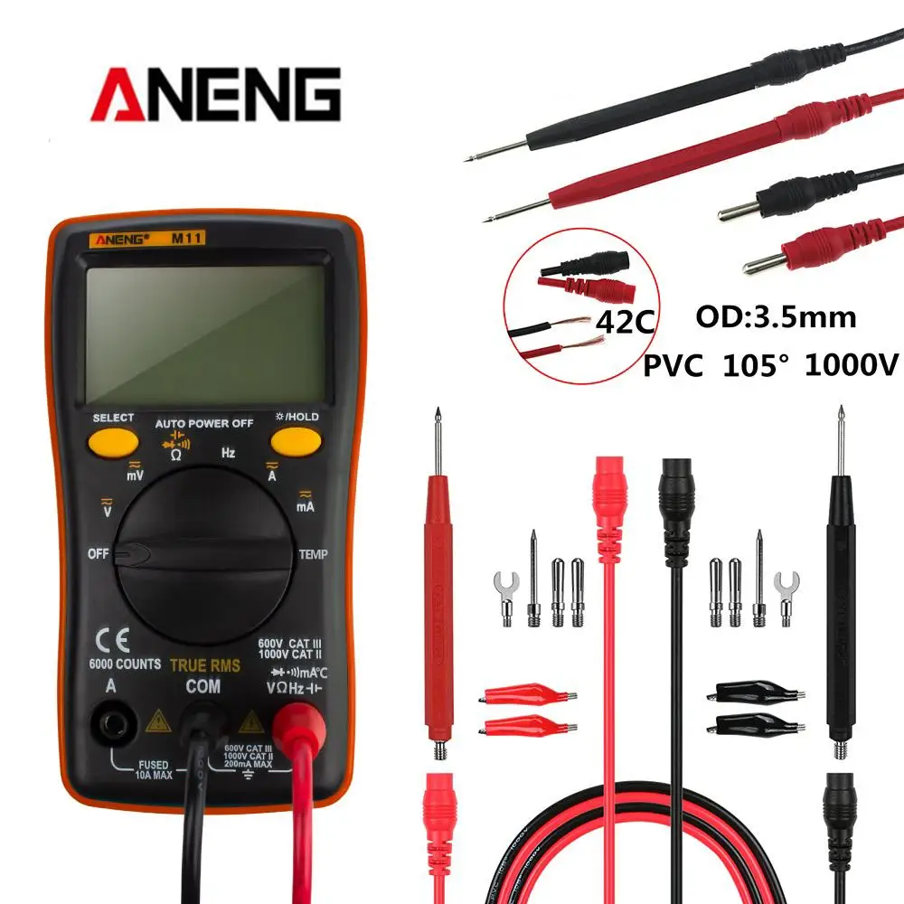ANENG M11 цифровой мультиметр Подсветка 6000 отсчетов переменный/постоянный ток