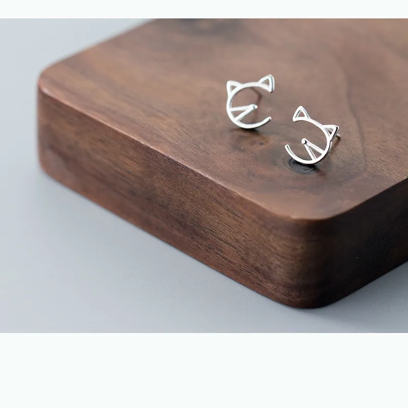 

2018 100% 925 Sterling Silver Fashion Women's Jewelry Cute Tiny 1cm cat Stud Earring Gift For Girls Kids Lady