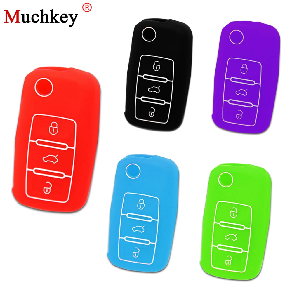 

For Volkswagen VW Golf Mk6 Passat Variant For SEAT Ibiza Leon Silicone Flip Remote Car Key Case Cover Floding Key For 3 Button