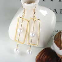 womens vintage pearl rectangle earring drop dangle eardrop alloy creative gift stylish durable refined unique design jewelry