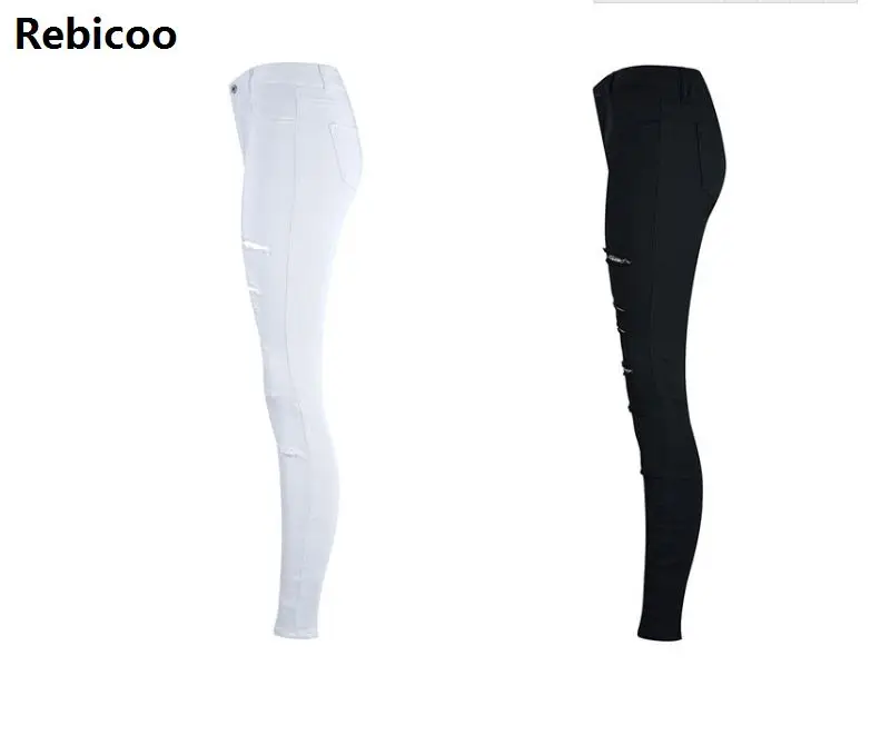 Women's Fashion Slim Pants High Waist Jeans western style Vintage Stretch Cotton Ripped Hole Skinny Trousers S-XXL | Женская одежда