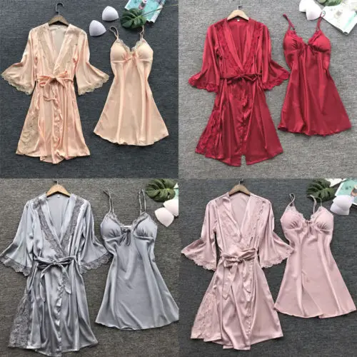 3 шт. сексуальное женское белье шелковое кружевное платье ночная рубашка ночное