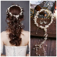 korea pearl headband for bride wedding hair accessories bridal headpiece tiara pearl hair ornament girl gold flower headwear