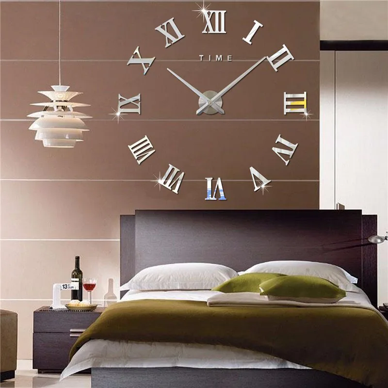 Modern Roman Numbers Acrylic Mirror Wall Sticker Clock Silent DIY Home Decor | Дом и сад