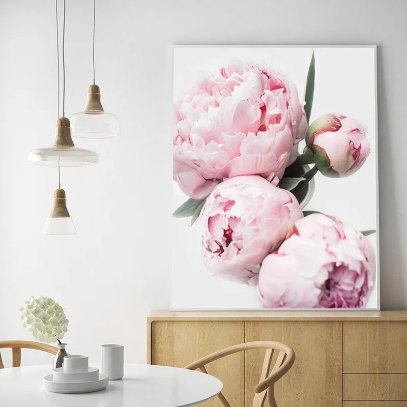Nordic Canvas Painting Pink Peony Wall Art Decoration Flowers Print Poster Floral Printing Deocoration Living Room Home Decor | Дом и сад
