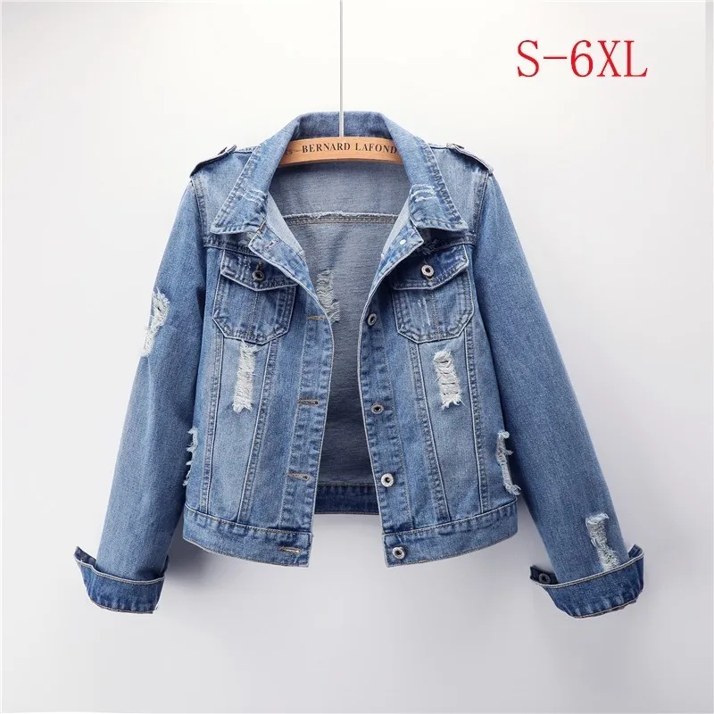 

2019 Spring Denim Jacket Women Plus Size 5XL 6XL Short Jeans Jacket Coats Light Washed Slim Outwear jacket casaco feminino ZO013