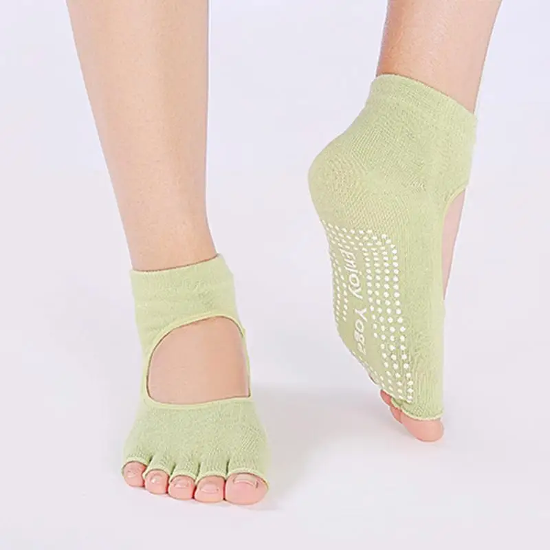 Open Toe Back Professional Yoga Socks Breathable Non-skid Sweat-absorbent Five Toes Short With A Hole For Ladies | Спорт и
