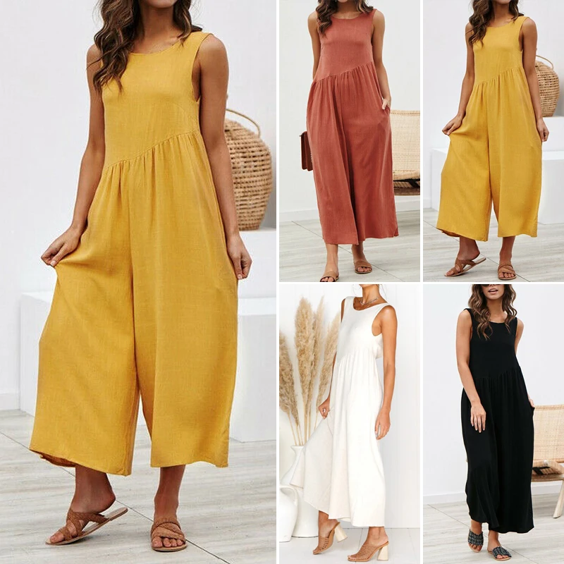 Повседневный свободный женский комбинезон с открытой спиной Желтый винтажный