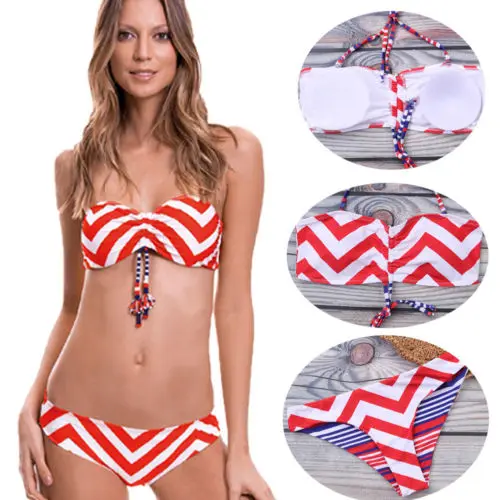 

Two-Pieces Women's Striped Strappy Lace Up Bikini Set Push-up Paddad Beachwear Swimsuit Bathing Suit Swimwear