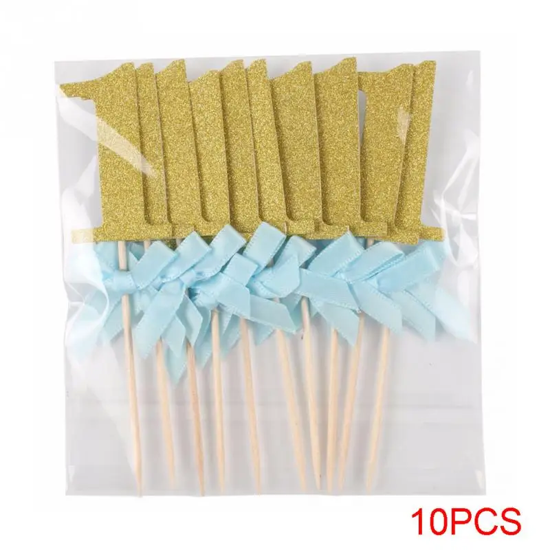 10 шт. первый день рождения ребенка Кекс блестящая бумага бант топперы для