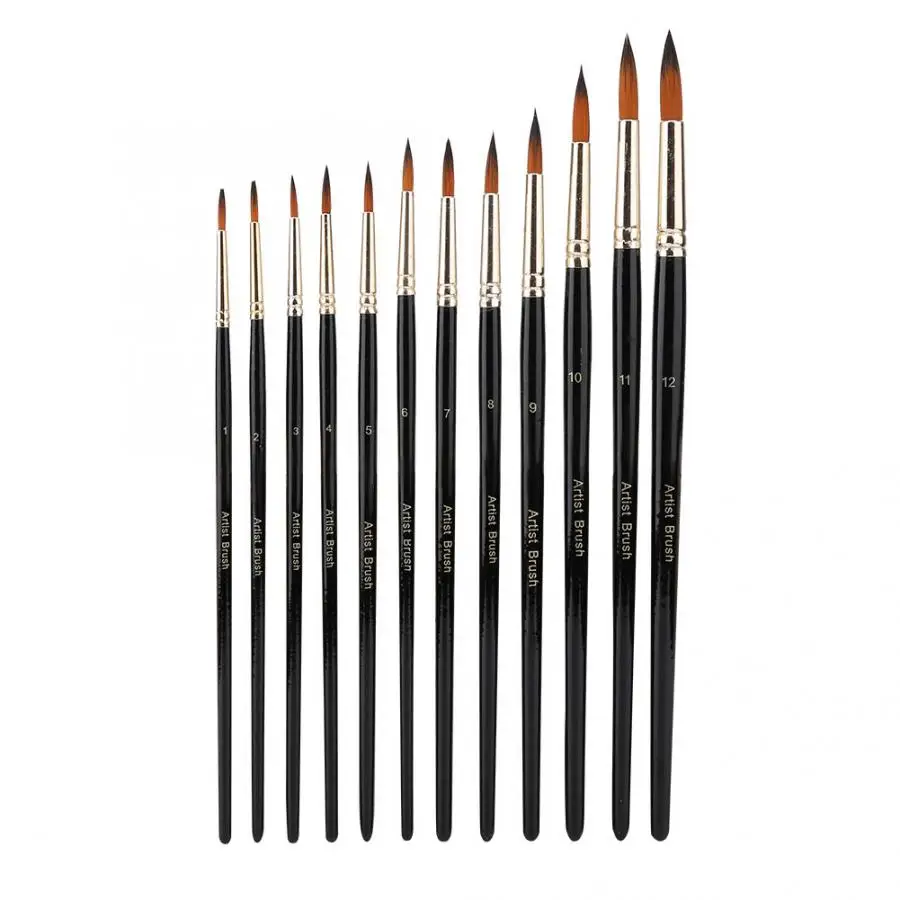 Новинка 12 шт. нейлоновые кисти для искусственных искусств рисования с круглым