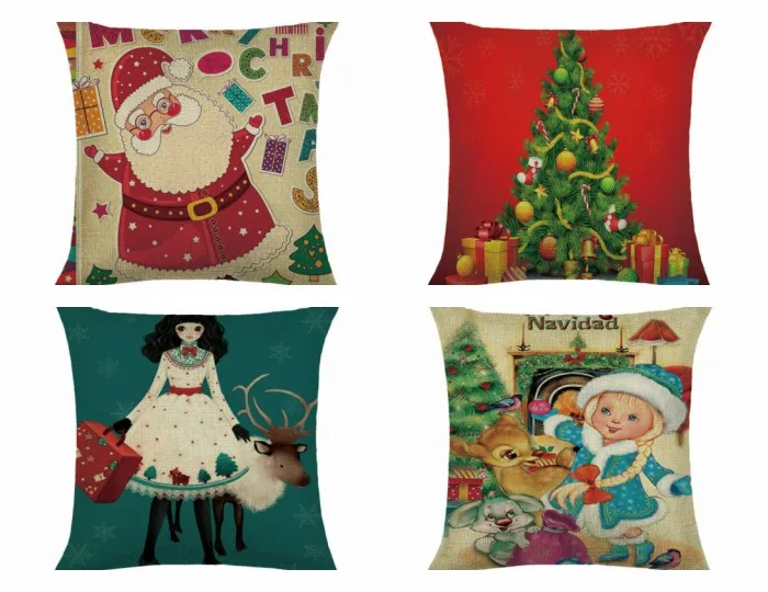 

Hglegyw christmas Pillow Case Throw Cushion Case Home Santa Cotton Linen Room Gifts Single Sides Printing
