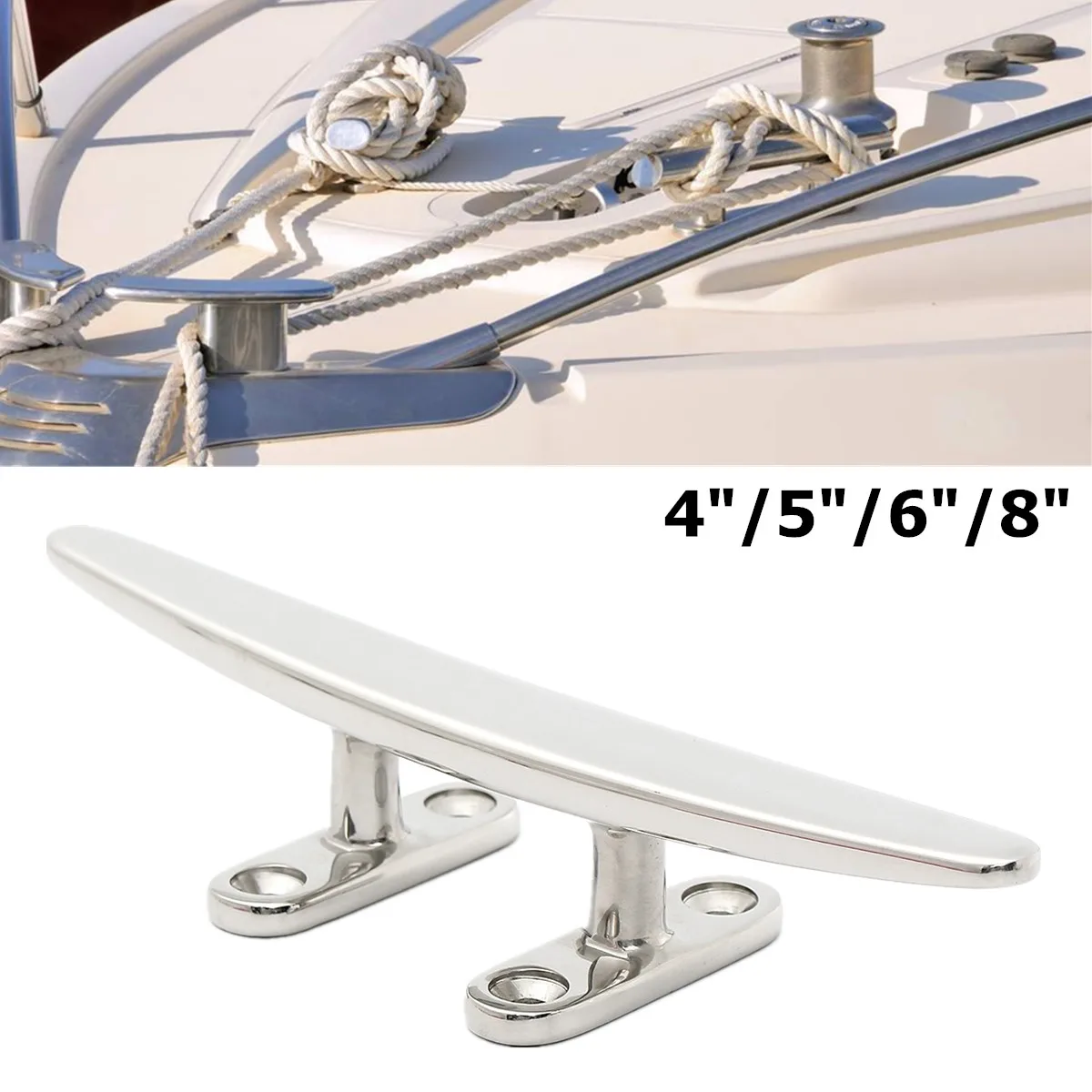

4/5/6/8 inch 316 Stainless Steel 4 Hole Low Flat Cleat Hardware For Marine Boat Deck Rope Tie for Industrial Uses Plus Aviaries
