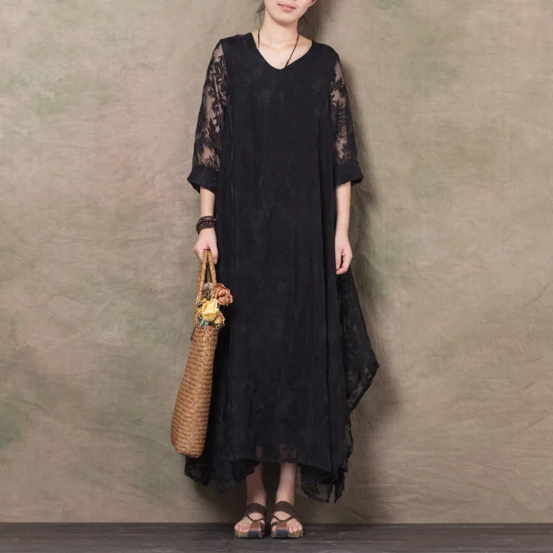 Женское платье двойка LANMREM Красное ажурное с длинным рукавом и круглым вырезом