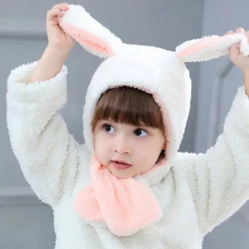 

New Kids Warm Winter Plush Hat Earflap Hooded Scarf for Boys Girls Baby
