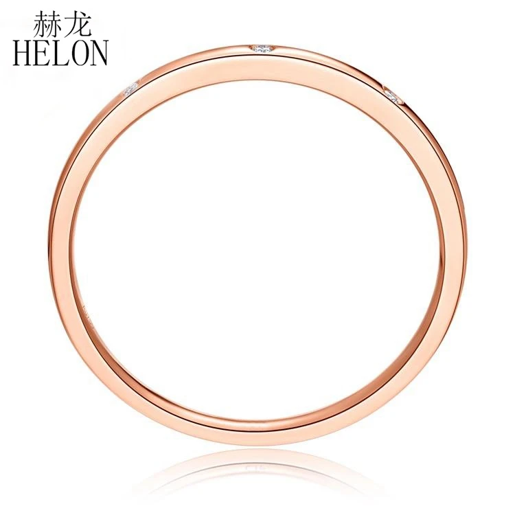 

HELON Solid 14K Rose Gold 0.03CT Certified H/SI Round Natural Diamonds Ring For Women Wedding Gift Party Trendy Elegant Jewelry