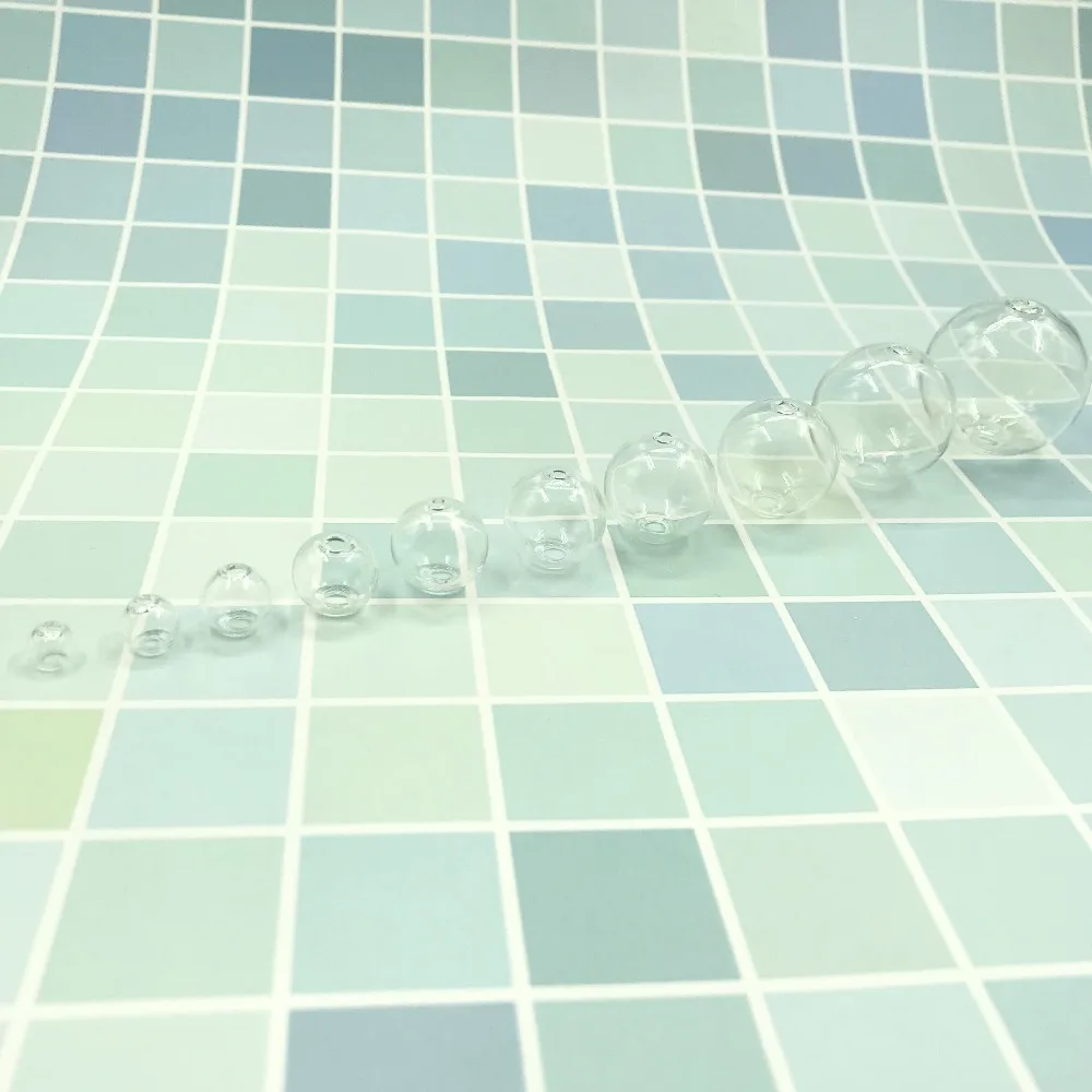 500pcs/lot 6/8/10/12/14/16/18/20/22/25/30mm round ball glass globe bubble vial double hole pendant bottle jars | Дом и сад