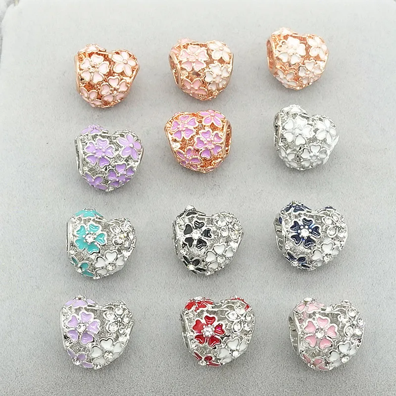 TTBEADS 1 шт. прекрасное сердце цветок серебро/золото европейские шармы бусины