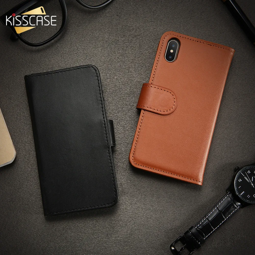 KISSCASE кожаный флип чехол для iPhone X 10 бумажник 6 S 7 Plus роскошный держатель карт 5 5S se 4