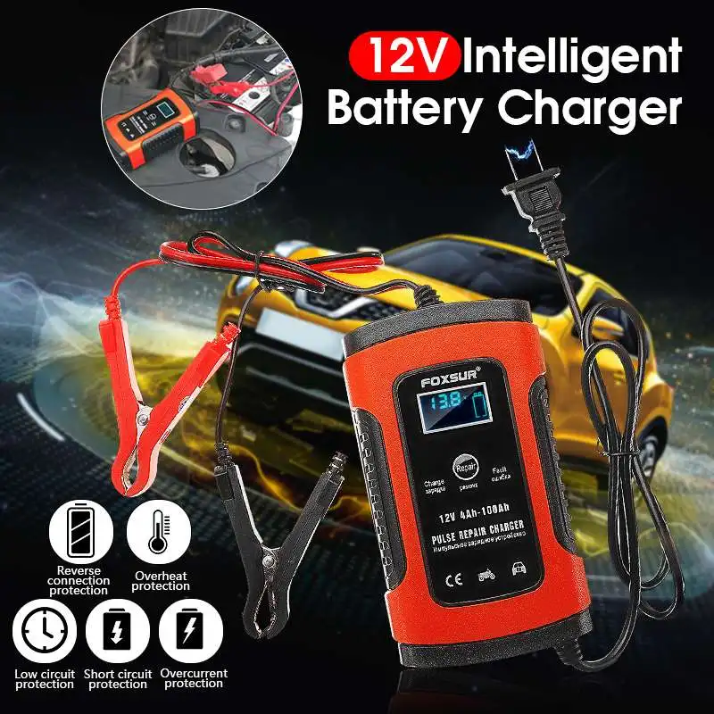 EU/US Plug 12V 5A LCD Pulse Repair Battery Charger For Car Motorcycle AGM Gel Wet Lead Acid Overheat Protection Restore Drained