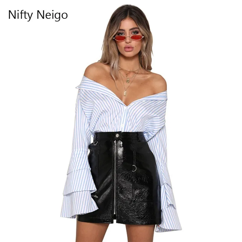 Nifty Neigo Офисная Женская блузка в полоску с отложным воротником Топы рукавом