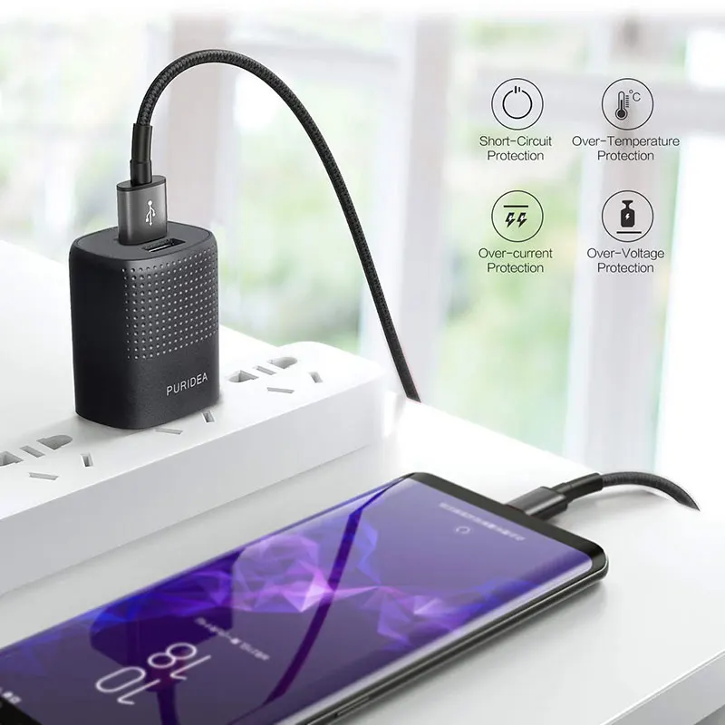 PURIDEA быстрое зарядное устройство USB для путешествий с двумя выходами 2.4A iPhone XS Max S10