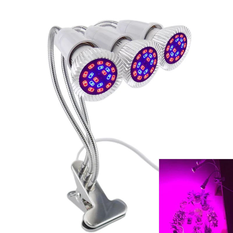 Светодиодная лампа для выращивания растений комнатный светильник с 3 головками