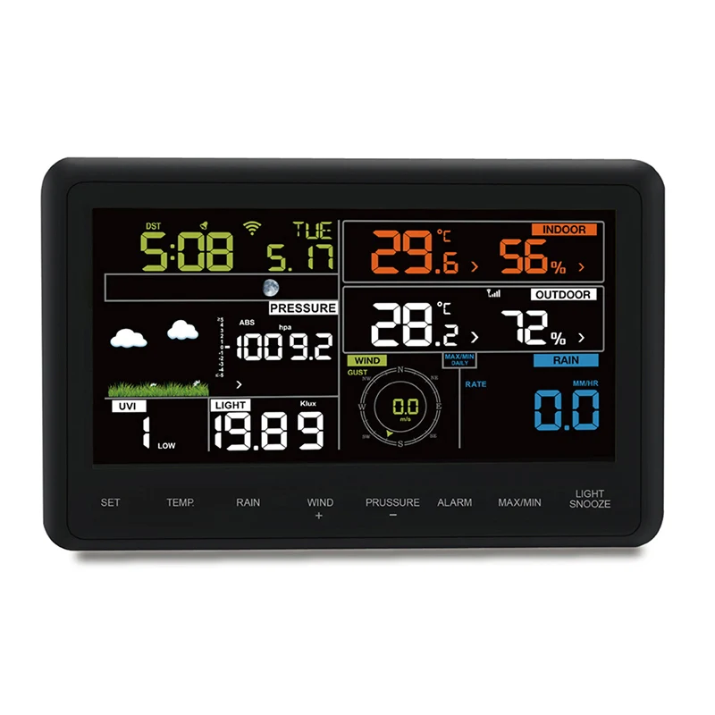 Hot Wireless transmission Outdoor Inductor Clock weather station connect to WiFi for Temperature Humidity wind speed Time Clocks | Дом и сад