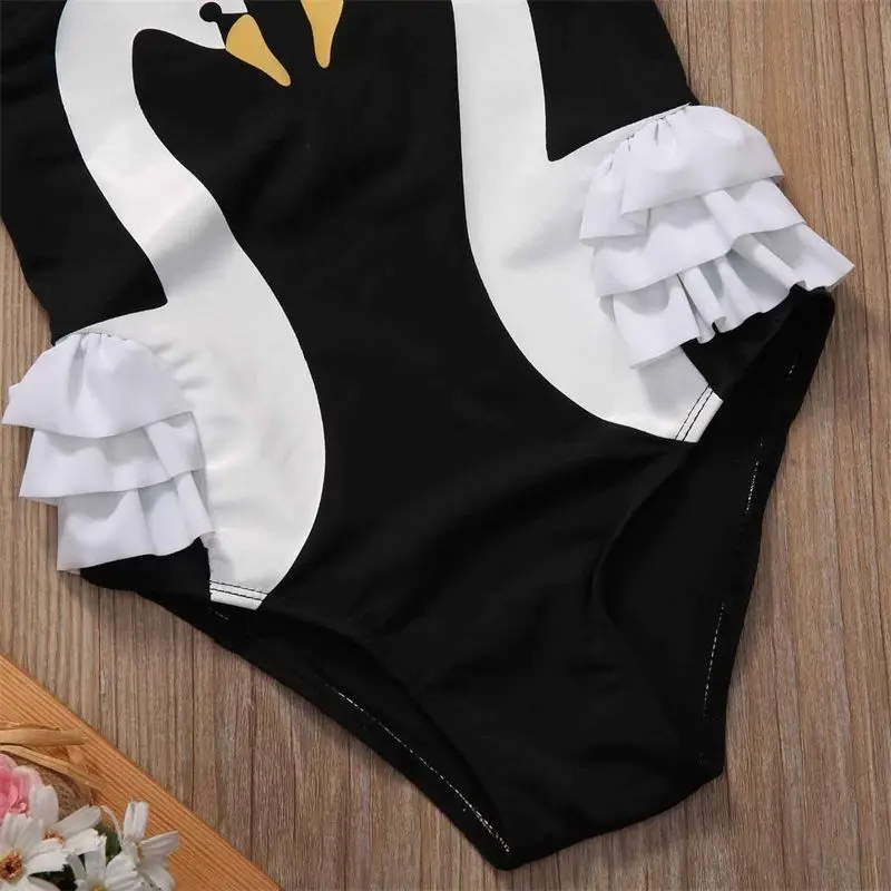 New Cute Toddler Kids Baby Girls Swimming White Swan Romper Swimwear Ruffle Skirt Swimsuit Clothes Bodysuit One-Piece Suit | Спорт и