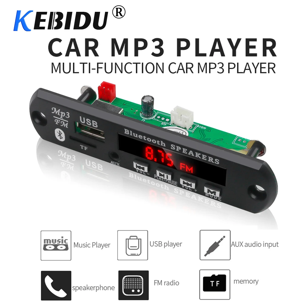 Bluetooth ресивер KEBIDU для автомобиля MP3 плеер декодер FM радио TF USB 3 5 мм AUX аудио с