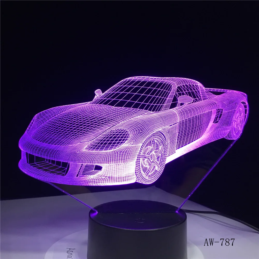 Спортивный автомобиль 3D LED ночник лампа 7 видов цветов USB голограмма Декор