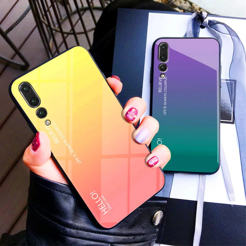 Чехол для Huawei P30 P20 Lite Pro с градиентным стеклом Жесткий Honor 8X Max 8C Y9 2019 Mate 20 Mate10 Nova