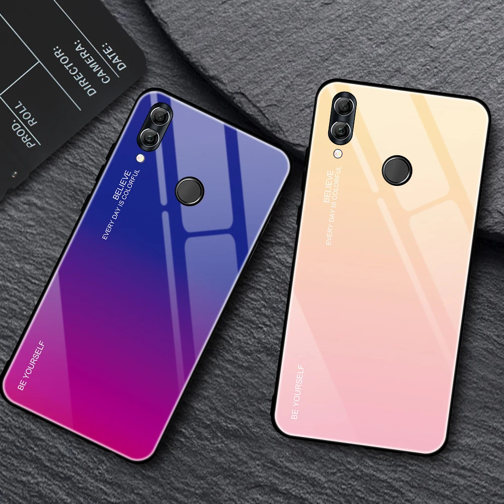 Роскошный градиентный чехол Aurora из закаленного стекла для Huawei Honor V20 8X 10 9X Pro Magic2 Nova