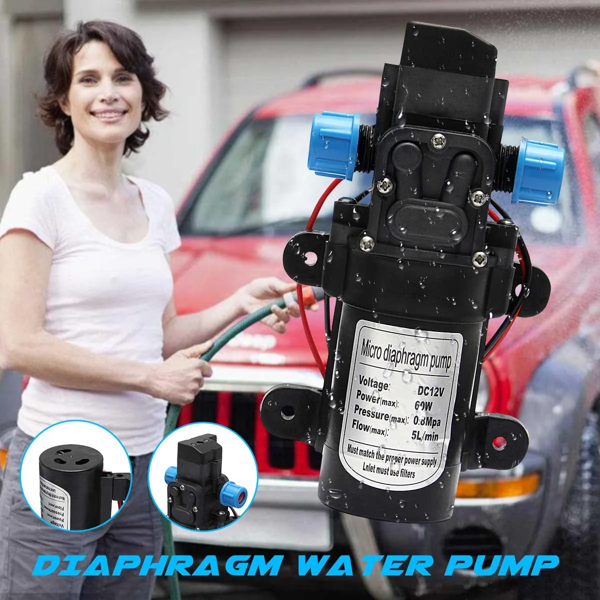 DC 12 В 120PSI 5L/мин сельскохозяйственный Электрический водяной насос черный микро-мембранный Водяной распылитель высокого давления автомойка 12 В