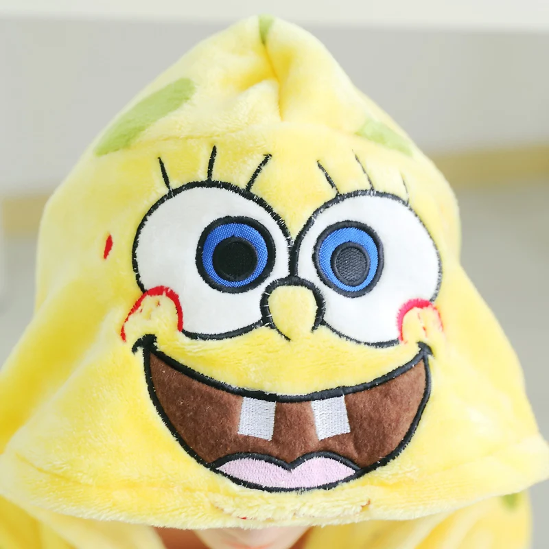 Dropshipping Adult Women Animal Pajamas SpongeBob Suit Flannel Warm Soft Sleepwear Overall Comfortable Cosplay Yellow |