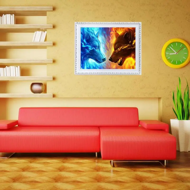 5D DIY полный алмазов картина воды и огня волк узор вышивка крестиком Стразы