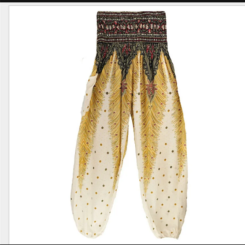 Женские летние Boho Цветочные брюки шаровары с высокой талией Модные свободные