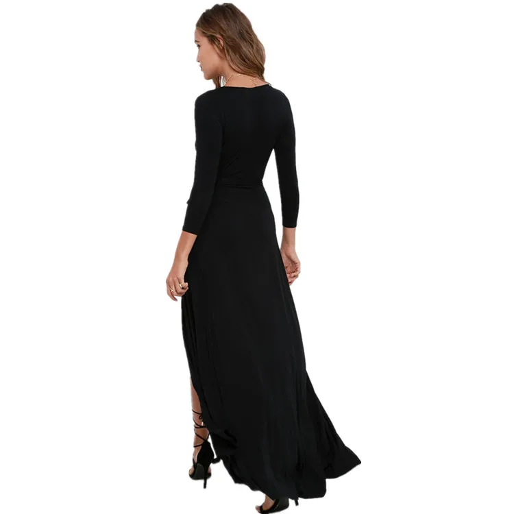 Длинное трикотажное платье с длинным рукавом и глубоким вырезом | Женская одежда