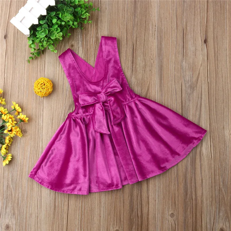 Emmababy Kids Baby Girl Velvet Dress Girls Bow Fashion Solid Dresses Sundress Clothes baby 1-6T | Детская одежда и обувь
