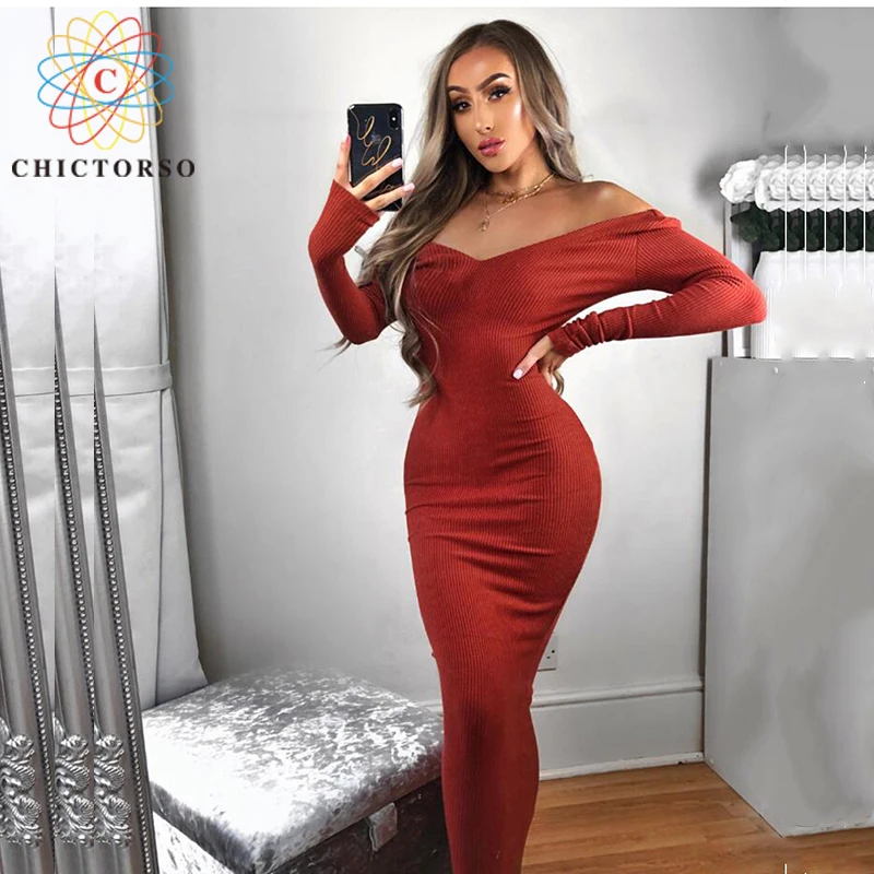 Chictorso вязаное платье свитер женское элегантное осенне зимнее длинное белое