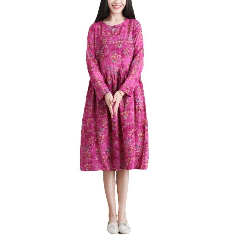 2019 весенне летнее хлопковое льняное платье женское винтажное Цветочное с