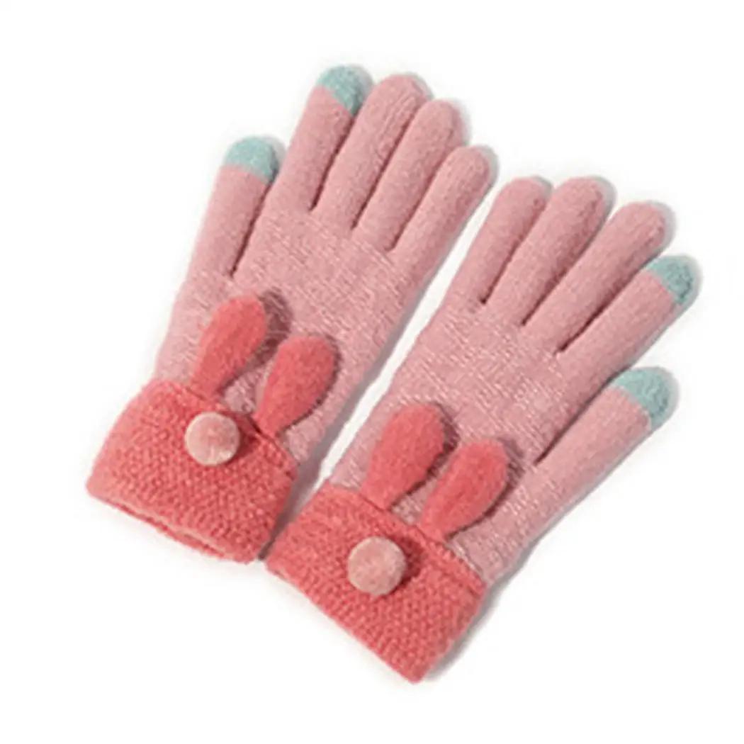 Женские милые вязаные перчатки с сенсорным экраном зимние рукавички пэчворк