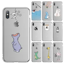Ottwn Clear Phone Case For iPhone 11 Pro Max 13 12 7 8 6s Plus Cute Cartoon Animal Soft TPU For iPhone X XR XS Transparent Cover