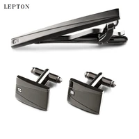 lepton classic business square black brush mens cufflinks tie clips set high quality necktie pin tie bars clip clasp drop ship