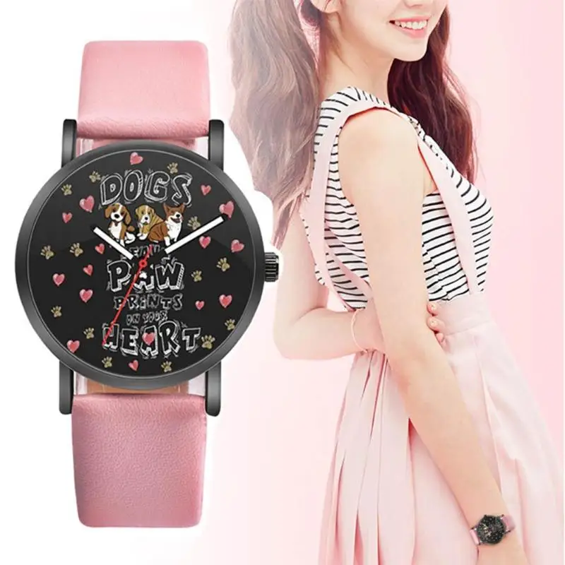 Cute Dogs Print Women Girls Leather Band Casual Analog Quartz Wristwatches | Наручные часы