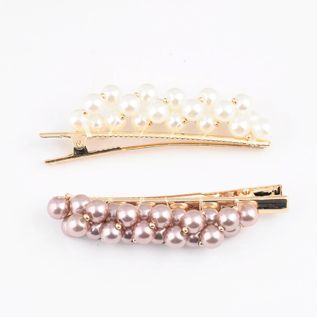 2019 New Fashion 2pcs Women Pearl Hair Clip Snap Barrette Stick Hairpin Styling Accessories For Girls |