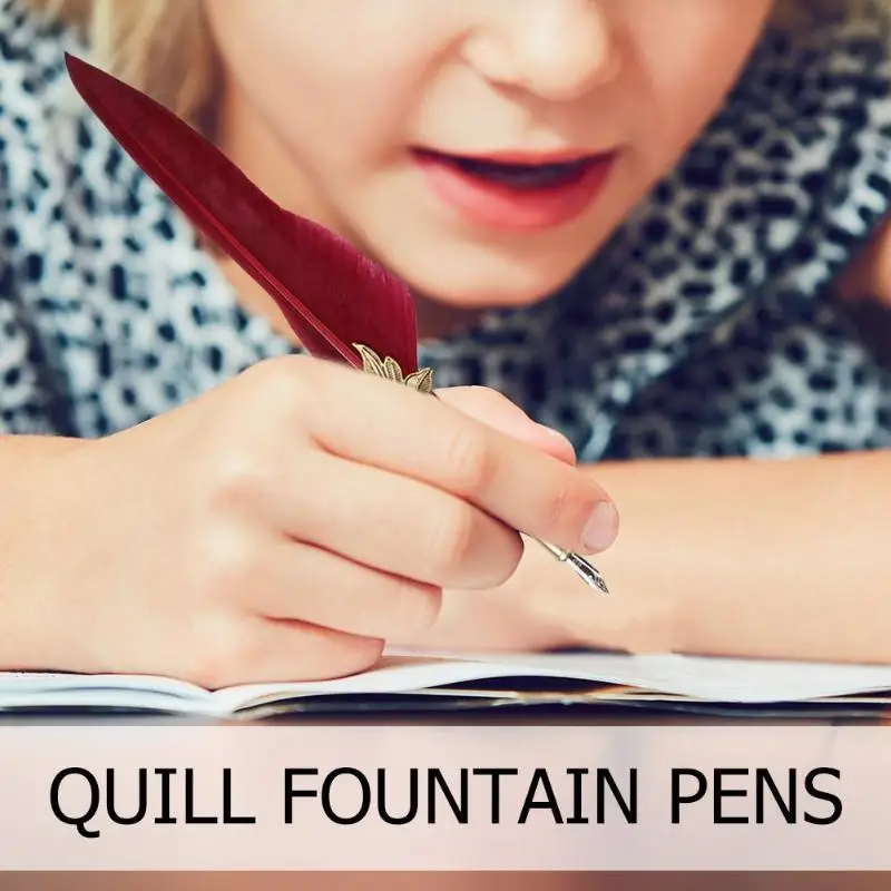 Creative Exquisite Retro Vintage Calligraphy Feather Dip Pen Writing Set Quill Fountain Pens Birthday Gifts Stainless Steel Nib|Перьевые