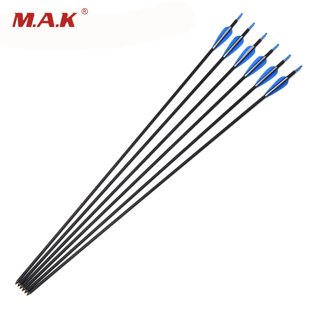 

6/12/24pcs 30 Inch Archery Carbon Arrow OD 7mm Spine 700 with 2 Blue 1 White Plastic Arrow Feather for Archery Hunting