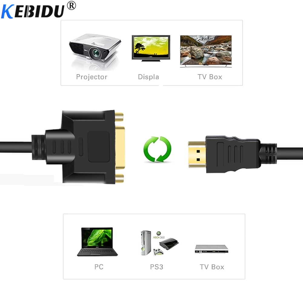 KEBIDU 1080P совместимому с HDMI Мужской к DVI 24 + 5 Женский конвертер HD Ми Совместимость M F